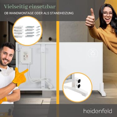 Heidenfeld Infrared Heater HF-HP140 | 300 Watts up to 10 m² | 3-in-1 Control via App | Remote Control | Touch Panel | Mobile Electric Heater | Infrared Heater with Thermostat (HF-HP140 300 Watts)