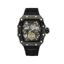 TIME100 Автоматичний годинник для чоловіків: водонепроникний, з підсвічуванням, серія Pilot, Angel Wing, бізнес-стиль, механічний годинник з шкіряним/силіконовим ремінцем, скелетний дизайн (чорний)