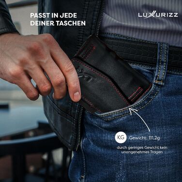 Смарт-гаманець Luxurizz з натуральної шкіри червоний/чорний - тонкий гаманець з відділом для монет та RFID-захистом - практичний картхолдер з слайдером для чоловіків та жінок, вміщує 10 карт