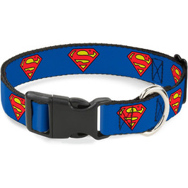 Нашийник Buckle-Down з пластиковим кліпом - Superman Shield, блакитний, ширина 1/2 дюйма, розмір для шиї 6-9 дюймів, S