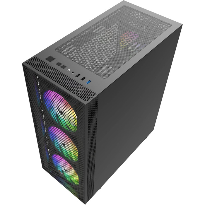 Корпус для ПК Oversteel AZURITE, сумісний з ATX/Micro ATX/ITX, 120мм RGB вентилятор, Mesh-фасад, фільтри пилу, загартоване скло, USB 3.0, білий/чорний