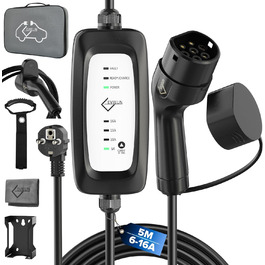 Кабель зарядки Schuko 3.6kW для електромобілів (5м, 6-16A) | Зарядний кабель для електрокар з регулюванням струму | Сумісний з ID.3/ID.4, Model 3/Y, ZOE, Q3/Q5 та ін. (EV/PHEV) Чорний - Upgrade, без дисплея 5 м