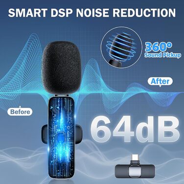 Беспроводной петличный микрофон для телефона/iPhone/iPad/камеры, Mini-микрофон для стриминга, подавление шума, Plug & Play, идеален для видеосъемок, подкастов, YouTube, TikTok & интервью (K9)
