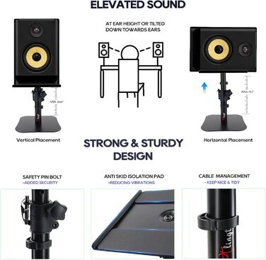 Підставка для акустики, 2 шт, 24.1 x 22.9 см, металева платформа, плоске дно, сумісна з будь-яким столом, ідеальна для студійних моніторів 12.7-17.8 см, книжкових полиць, динаміків 5'-7'