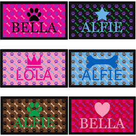 Килимок для годівлі собак з принтом лап та кісток, гумове дно, персоналізація імені та емодзі