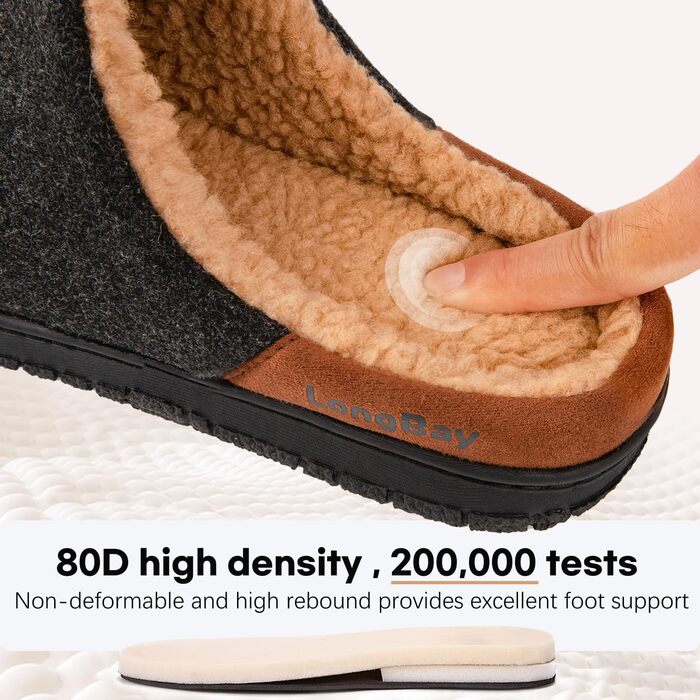 Чоловічі халати-домашні тапочки LongBay з м'якою піною Memory Foam та Sherpa-підкладкою, теплі, чорні, 43 EU