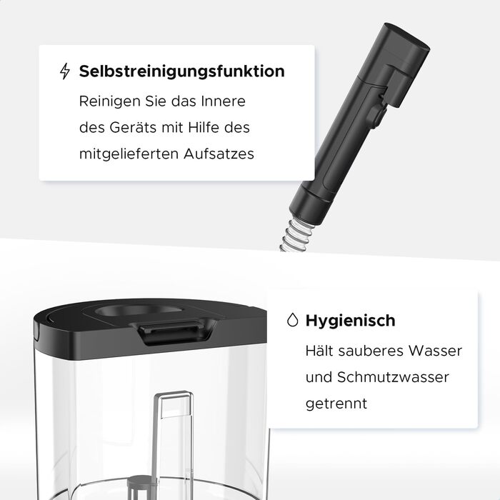 Теперішній мийний пилосос Motionflow з нагрівом - 1200W для килимів, меблів, авто. 4 насадки, самоочищення, 15с нагрів. Чорний