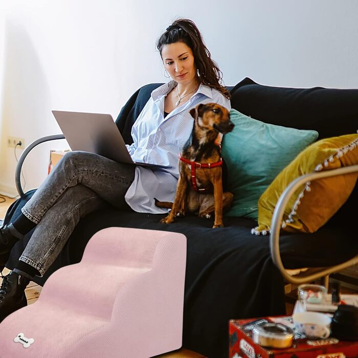 Сходинки для тварин Galatée: 3-ступеневі сходи з щільного пінополіуретану, знімний чохол на блискавці, для собак та інших домашніх тварин (Світло-коричневий)