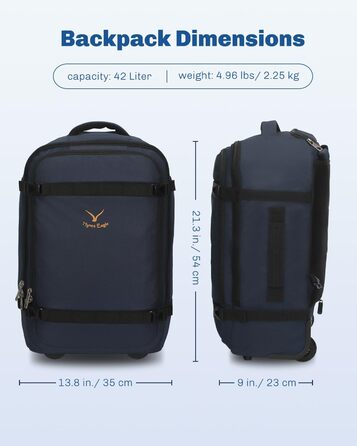 Рюкзак-валіза Hynes Eagle 42L з колесами для подорожей та бізнесу, 54x35x23 см, блакитний, 2024.