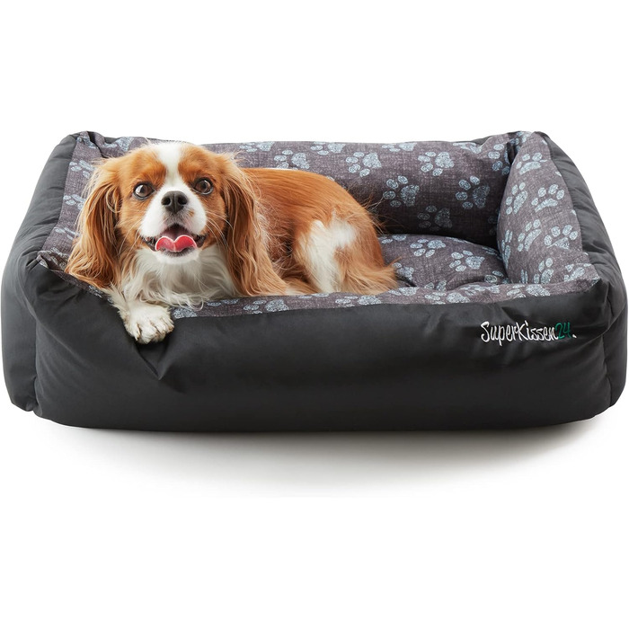 Крісло-лежанка для собак SuperKissen24: лежанка-кошик, лежанка-софа, лежанка для собак великих, середніх та маленьких порід. Лежанка для тварин, розмір L, чорно-сірий колір, з подушками з льону 95x75 см. Можна прати.