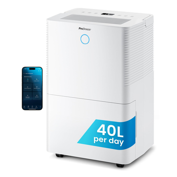 Про Breeze OmniDry - електросушарка повітря з Wi-Fi, 12л/24г, режим прання, датчик вологості, таймер, проти цвілі, для приміщень до 25м²