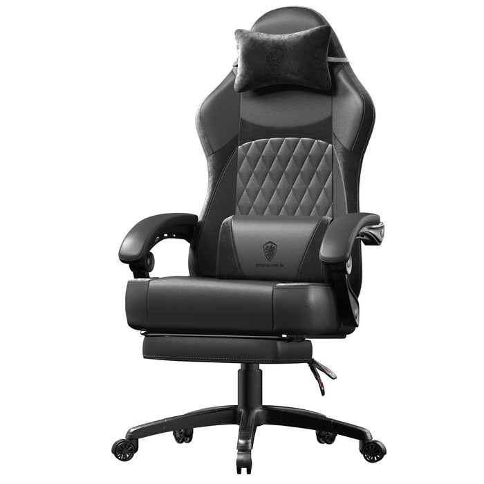 Ігровий крісло Dowinx з PU-шкіри, ергономічний, з підтримкою попереку, для ПК, до 150 кг (чорний)