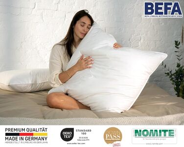 Подушка BEFA NATUR 80x80 см, 3-камерна, 90% пух, 10% перо, для алергіків, сертифікована Öko-Tex, Made in Germany