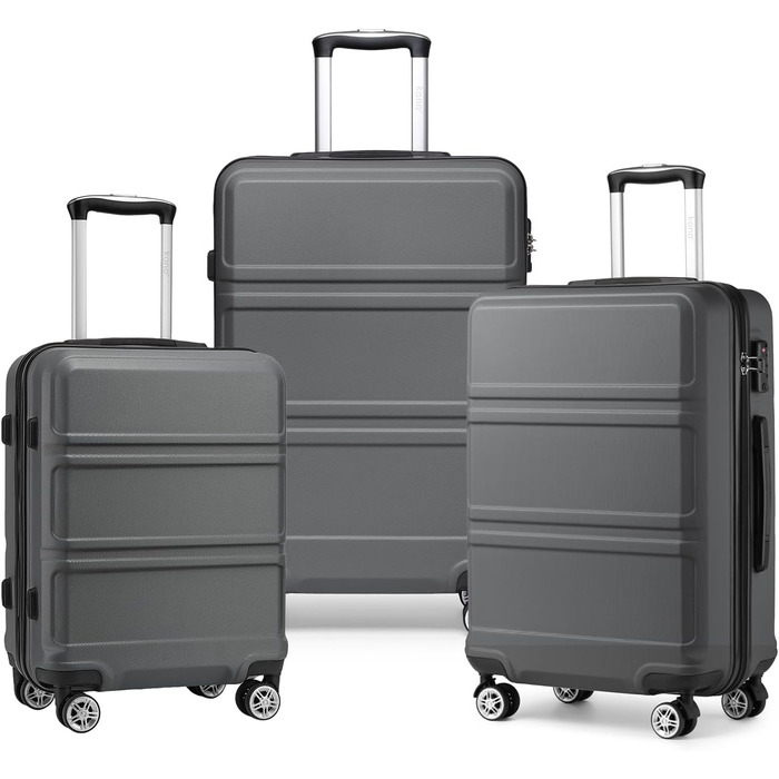 Валіза KONO 24 дюйми з TSA-замком, 4 колеса, ABS, 65×44×25.5 см, кремово-білий (сірий), 3-частинний набір