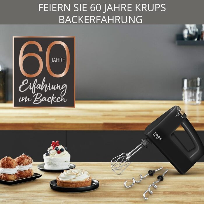 Krups 3Mix 7000 Hand Mixer 60 Years Special Edition, 500 Watt, Stainless Steel Dough and Whisk Hooks, Long Power Cord, Accessory Bag, F6085811, Black/Copper 3 Mix 7000 F60858