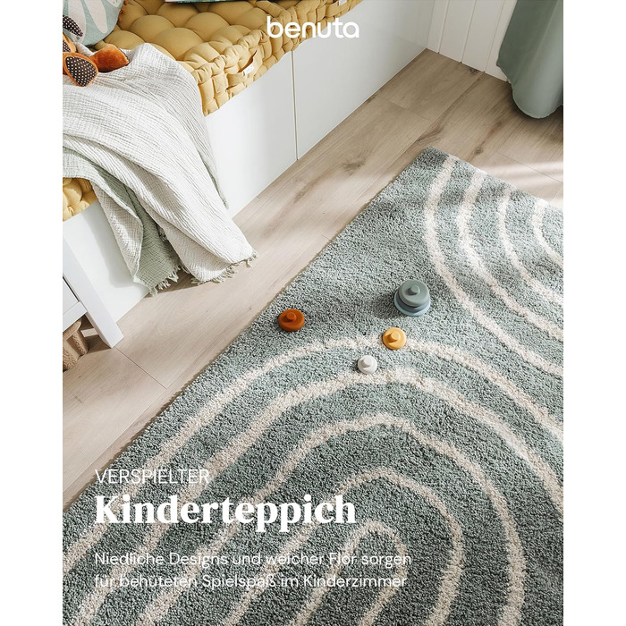 benuta Listen Kids Rug Gobi - Acrylic - Rectangular & in Style: Children's Motifs, Stripes, Scandi Living - Easy Care for Living Room, Bedroom, Blue, 80x150 cm 80 x 150 cm Blue