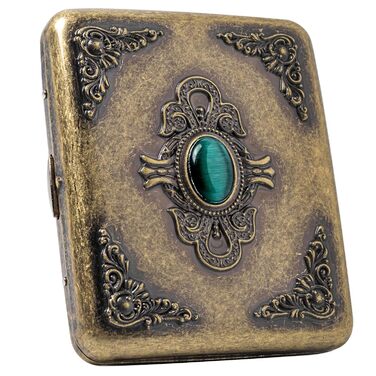 Goshentech Vintage Case Metal-Coated Copper Surface Imitation Emerald Ornament 18-20 Capacity Gift Box Packaging (Bronze, 85 mm, King-Size)