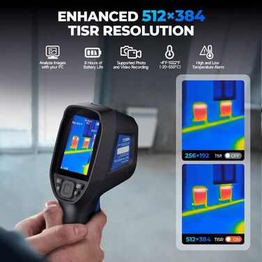 TOPDON TC004 Міні тепловізор, 240x240 IR-роздільна здатність, ручний тепловізійний прилад, 15 годин роботи від акумулятора, частота оновлення 25 Гц, діапазон температур -20℃ до 450℃, високий/низький температурний тригер (чорний)