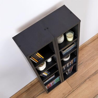 CARO-Furniture CD DVD Blu-ray Shelf Chart in Concrete Look – Two-Piece Media Shelf, Storage, CD Stand with 10 Compartments for up to 160 CDs, 20x187 cm (W x H) Concrete Dark