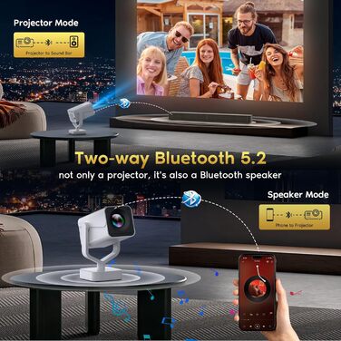 Mini проєктор Smart Beamer Android 11: 4K, 1080P, WiFi 6, Bluetooth 5.2, портативний, 270° оберт, автокорекція трапеції, для телефону/ноутбука