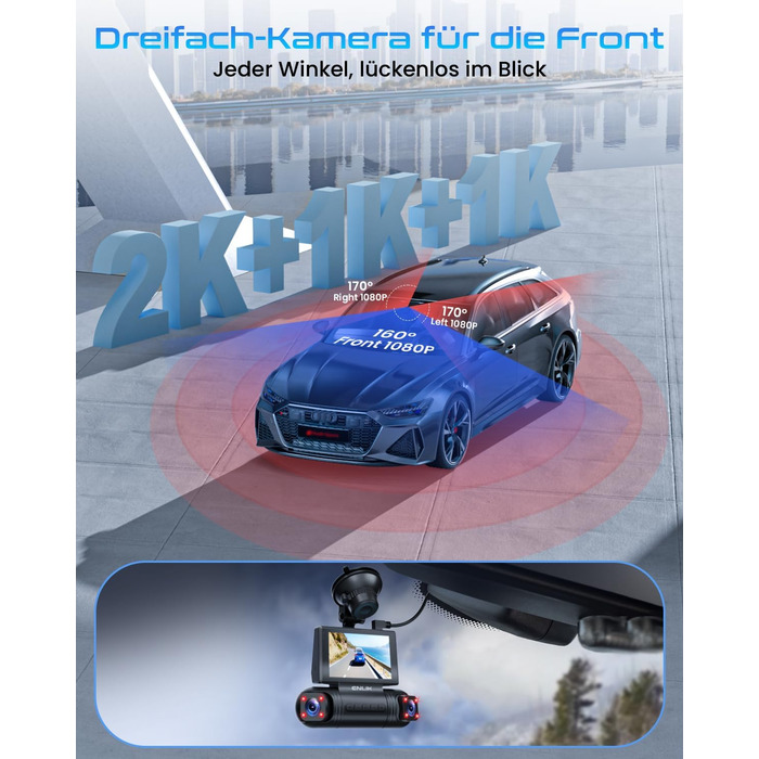 Автомобільний відеореєстратор 360° 4-канальний 2K+1080P, бездротовий з Wi-Fi та додатком, G-сенсором, 8 ІЧ-LED для нічної зйомки, карта пам'яті 128GB у комплекті