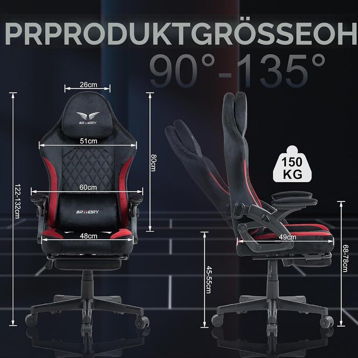 Геймерське крісло Racing Ergonomic з регульованою подушкою для голови та підставкою для ніг, тканинна оббивка, чорно-червоне