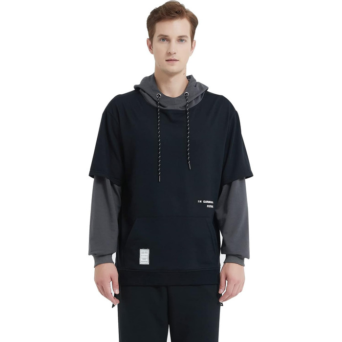 Худі чоловіче GURUNVANI з па́тчворком, чорний, розмір S