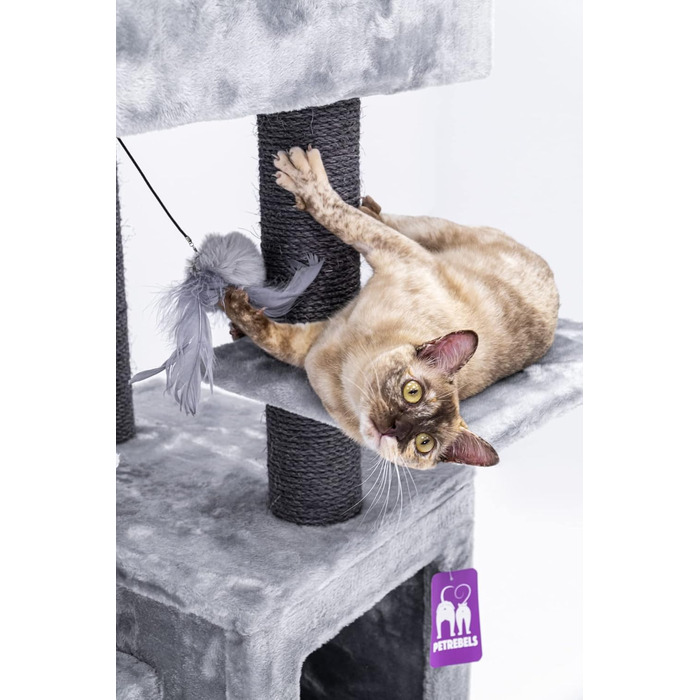 Котячий будиночок Petrebels Cleopatra: когтеточка, лежанка, печера, 134 см, бежевий/сірий