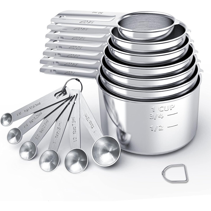 TILUCK Stainless Steel Measuring Cup and Spoon Set, Cups and Spoons, Kitchen Utensils for Cooking and Baking (XX-Large)