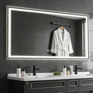 Дзеркало для ванної кімнати 50x70 см з підсвічуванням LED, антизапар, регулювання яскравості, 3 кольори світла