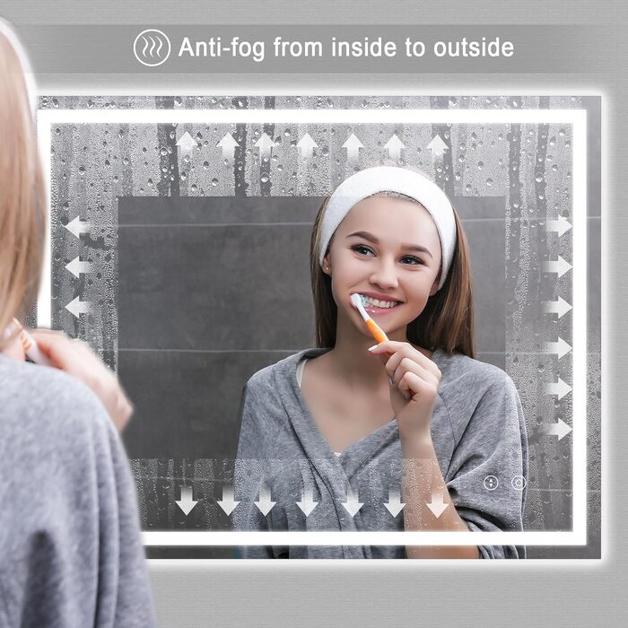Дзеркало для ванної кімнати з LED-підсвічуванням Dripex, 50x70 см, сенсорне керування, протитуманне покриття, холодний білий світ, енергозберігаюче