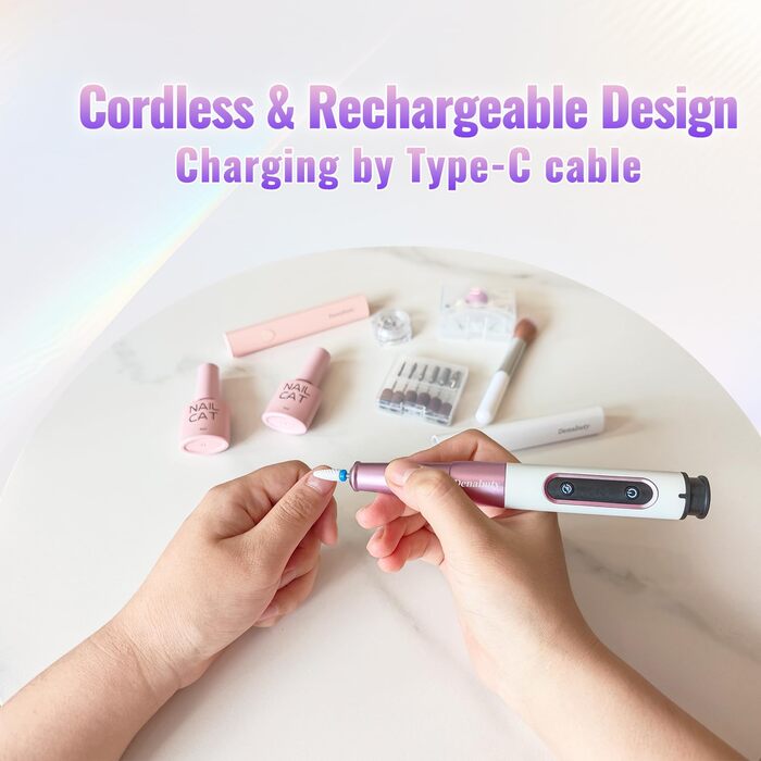 Електричний фрезер для нігтів Denabuty DN-2502Z Violett: 12-в-1, USB, 5 швидкостей, манікюр/педикюр