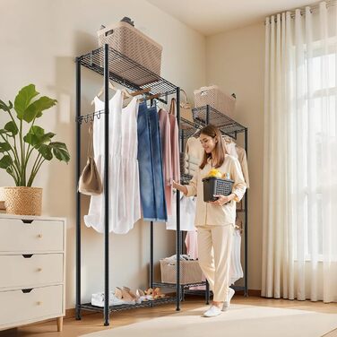 Стійка для одягу VEVOR з 4 перекладинами, 7 полицями та 8 гачками – міцна конструкція (385,5 кг) для спальні, магазину одягу, прихожої