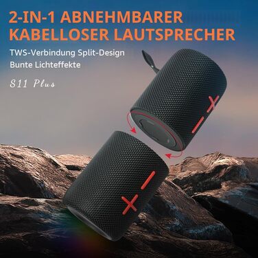 CYBORIS Bluetooth колонка 2-в-1 40W, водонепроникна, з басами, RGB підсвіткою, до 24 год роботи, для дому/вулиці/подорожей