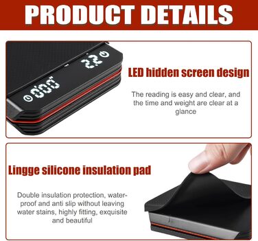 Еспресо вага з таймером, 3 режими, USB, цифрова міні вага для кави з LED-дисплеєм, таймер, 0.1г, висока точність, для фільтр-кави, приготування їжі, випічки, точна вага (чорний)