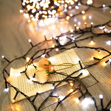 LED гірлянда WISD 13м, 200 LED, рожево-біла: регульоване святкове освітлення на темно-зеленому кабелі з 12 режимами, таймером та EU штекером. Декор для ялинки, балкона, кімнати, саду.