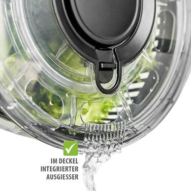 GEFU Салатниця-шпинька 5л з механізмом Push, вбудований виливний отвір та кнопка стоп, неслизька поверхня, придатна для миття в посудомийній машині, прозора