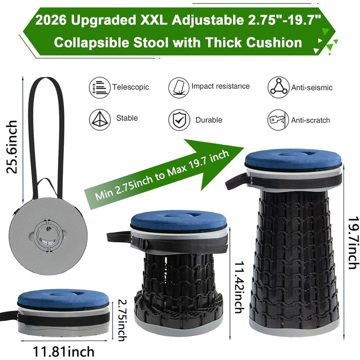 Складний стілець Upgrade XXL з подушкою, сірий. Міцний, для дорослих, вантажопідйомність 1000 фунтів, для кемпінгу, подорожей та активного відпочинку