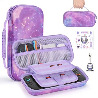 Чохол для Nintendo Switch 2 innoAura Switch 2 Tasche, фіолетовий (Galaxy Lila Violett), водовідштовхувальний, з амортизацією, відділенням для AirTag та великою сітчастою кишенею