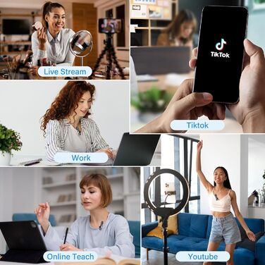 Беспроводной петличный микрофон QINOJA для iPhone, iPad: профессиональный микрофон для видеоблогинга, YouTube, TikTok (ветрозащита, 2 микрофона), пластик