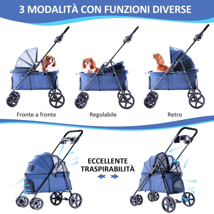Візок для собак, складаний, переноска для тварин до 15 кг, візок для котів, блакитний