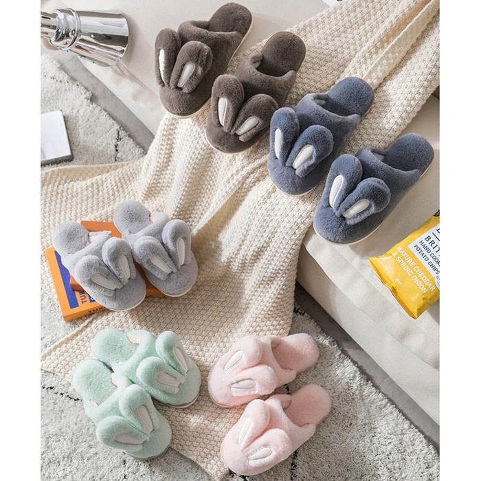 Тапочки-зайчики для жінок та чоловіків, м'які пухнасті тапочки з антиковзким покриттям, світло-сірий колір, розмір 40/41 EU