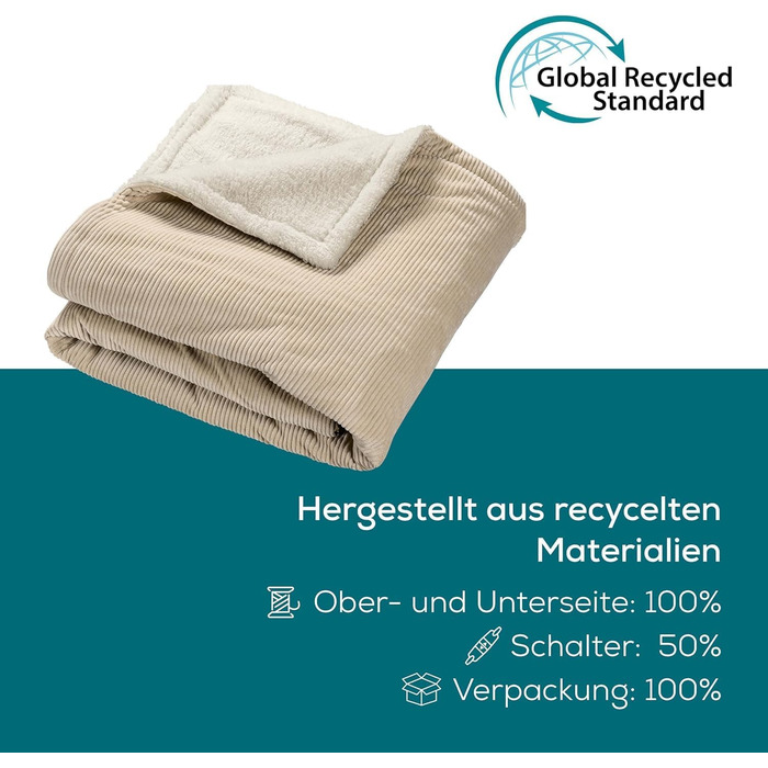 Електрична ковдра Beurer HD 75 з переробленого матеріалу, 180x130 см, 6 температурних режимів, автовимкнення