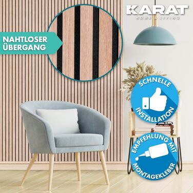 Акустичні настінні панелі KARAT з натурального шпона для шумоізоляції та звукопоглинання, дерево та фетр (60 x 60 см, Білий дуб)