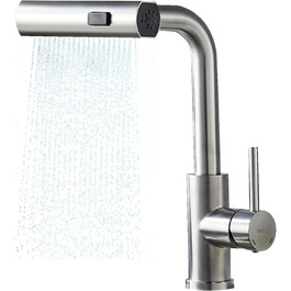 Змішувач для кухні BELZ з висувною лійкою, 3 режими, поворотний на 360°, нержавіюча сталь SUS304, матовий нікель