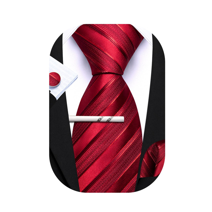 Комплект краваток Barry.Wang: краватка, кишеньковий хустинка та запонки (бордовий) для ділових зустрічей та святкування весілля