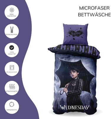 Комплект постільної білизни Wednesday Addams 135x200: ковдра та наволочки, мікрофібра, для дітей та підлітків