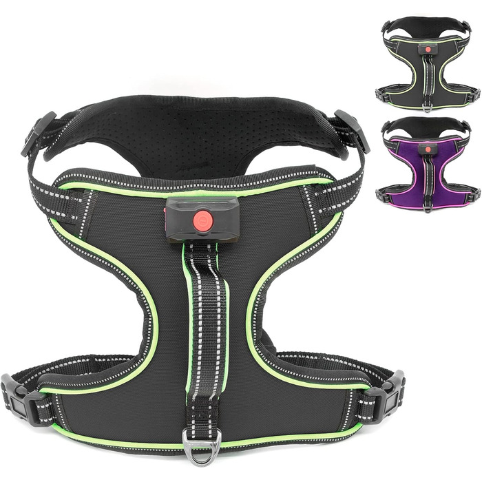 Світловідбиваючий нашийник для собак з LED, перезаряджається, шкіряний, зелений, для собак малого, середнього та великого розміру