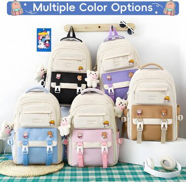 Шкільний рюкзак Tanou для дівчаток 4-х частинний, для 3-7 класів, з пеналом та сумкою через плече, блакитний