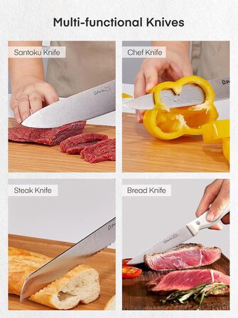 D.Perlla 14-Piece Self-Sharpening Knife Block Set - Professional Stainless Steel Kitchen Knife Set with Plastic Handle & Wood Block